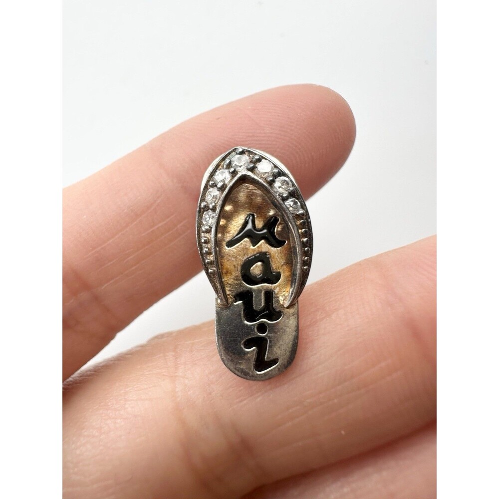 925 Sterling Silver Maui Flip Flop Pendant with Small Rhinestone